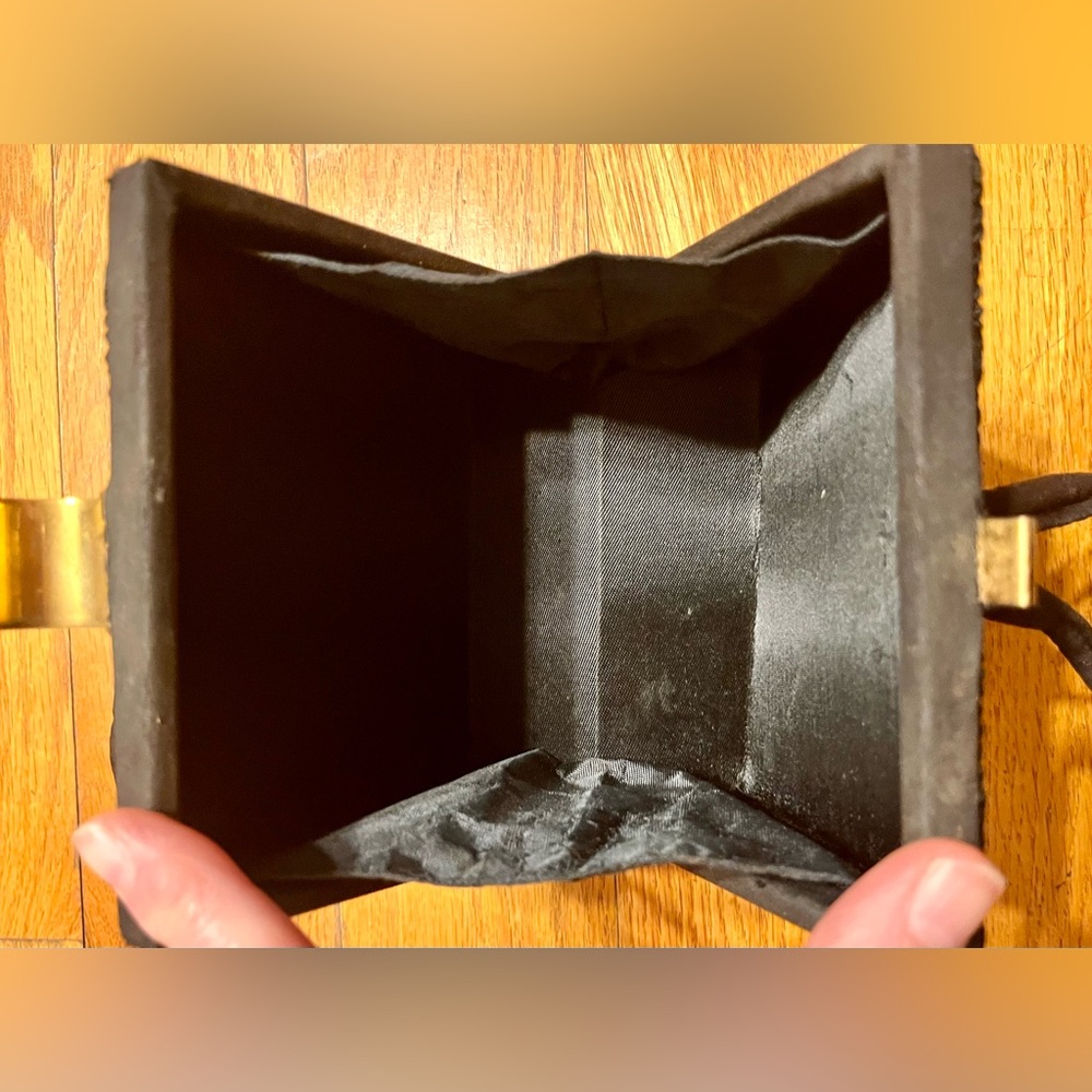 Vintage 1950s Black Corde Rigid Box Purse MCM Gold Geometric Clasp Evening Bag - Picture 17 of 17
